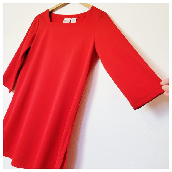 Reflections Red Tunic Blouse Cherry Tomato Red Half Sleeve Square Neck Blouse - Picture 7 of 14